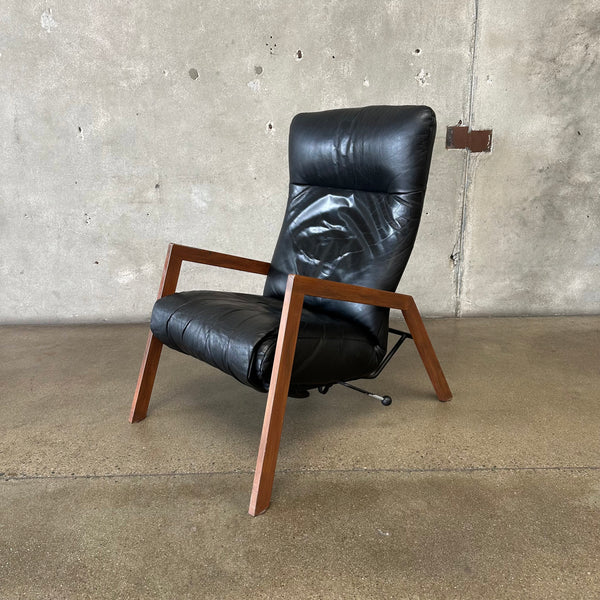 Mid Century Modern Black Leather Recliner