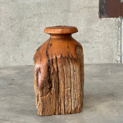 Vintage Hand Turned Live Edge Fence Post Bud Vase/Candle Holder