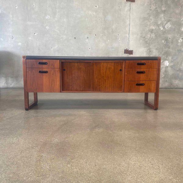Mid Century Walnut & Leather Credenza