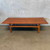 1960s Danish Modern Table w/ Rattan Shelf
