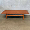 1960s Danish Modern Table w/ Rattan Shelf