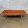1960s Danish Modern Table w/ Rattan Shelf