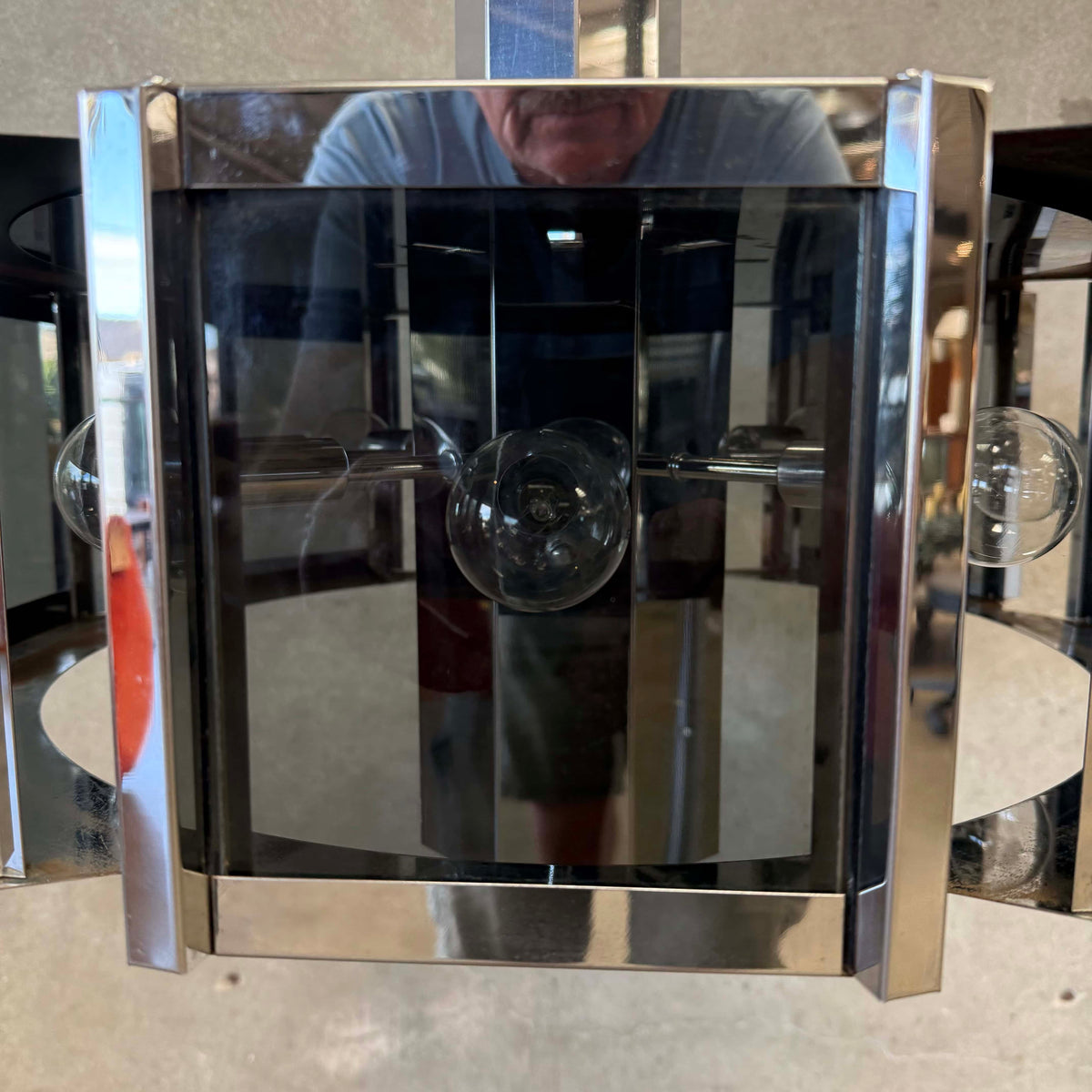 Mid Century Modern 1970s Chrome & Smoked Glass Chandelier