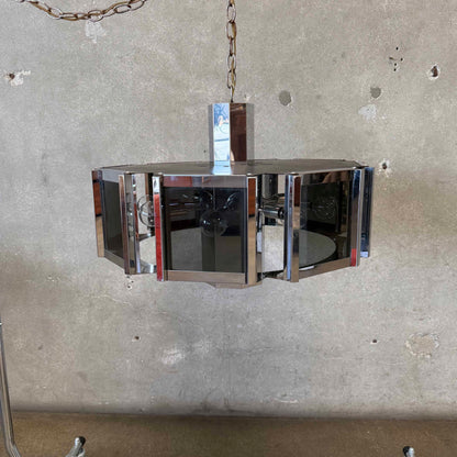 Mid Century Modern 1970s Chrome & Smoked Glass Chandelier