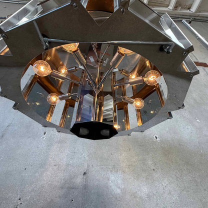 Mid Century Modern 1970s Chrome & Smoked Glass Chandelier