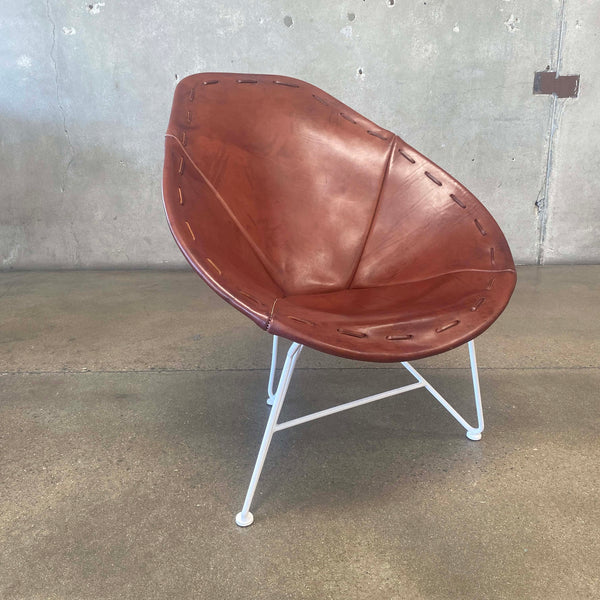 Vintage Leather Lounge Chair Oval Saddle by Garza Marta