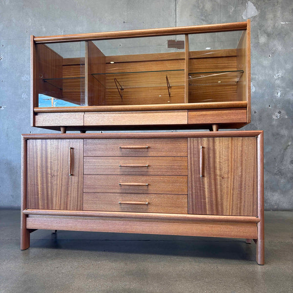 Vintage John Keal for Brown Saltman Bleached Mahogany Credenza + Hutch