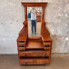 Late Victorian American Vanity Dresser With Mirror & Glass Roller Feet