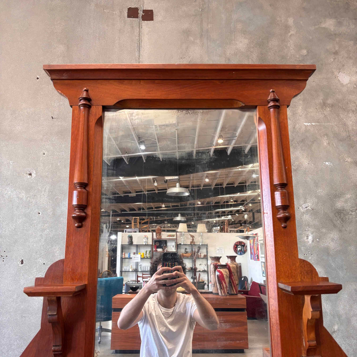 Late Victorian American Vanity Dresser With Mirror & Glass Roller Feet