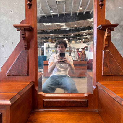 Late Victorian American Vanity Dresser With Mirror & Glass Roller Feet