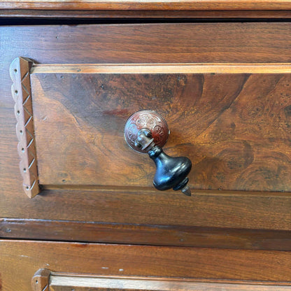 Late Victorian American Vanity Dresser With Mirror & Glass Roller Feet