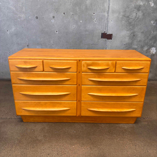 Vintage Solid Maple Mid Century Modern 10-Drawer Dresser