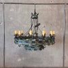 Vintage Forged Metal Brutalist Ten Light Chandelier