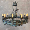 Vintage Forged Metal Brutalist Ten Light Chandelier