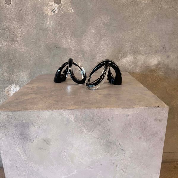 Pair of Italian Glass Objects - Black & Clear Glass