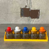 Vintage Retro Mod Spice Rack + 5 Bottles w/ Lids