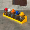 Vintage Retro Mod Spice Rack + 5 Bottles w/ Lids