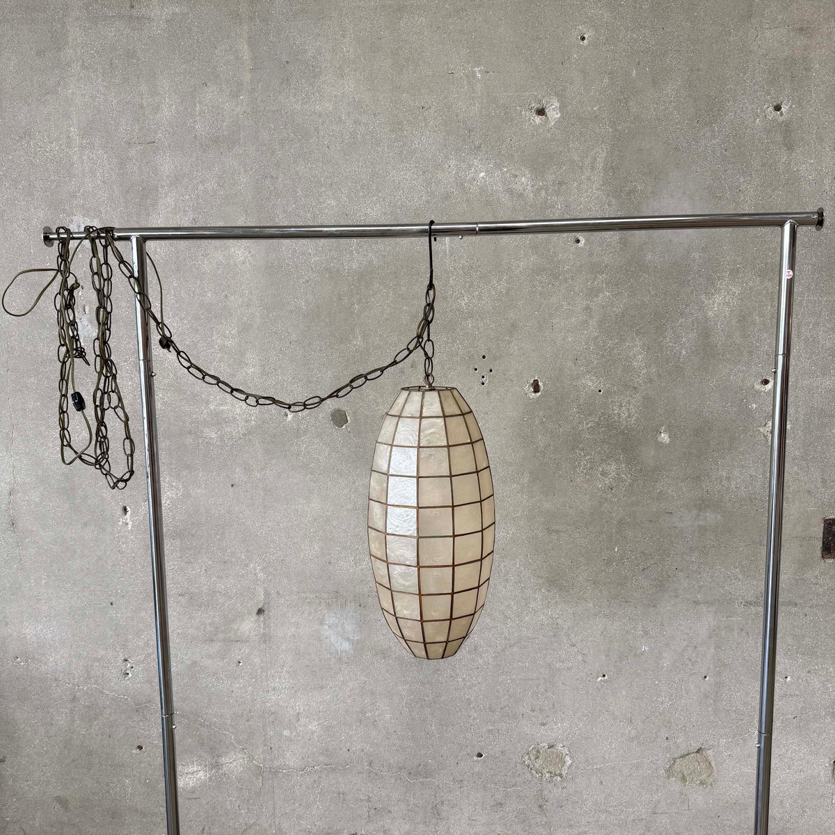 1960's Capiz Elliptical Oval Pendant Lamp