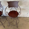 Pair Vintage Wrought Iron & Wood Barstools