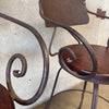 Pair Vintage Wrought Iron & Wood Barstools