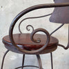 Pair Vintage Wrought Iron & Wood Barstools