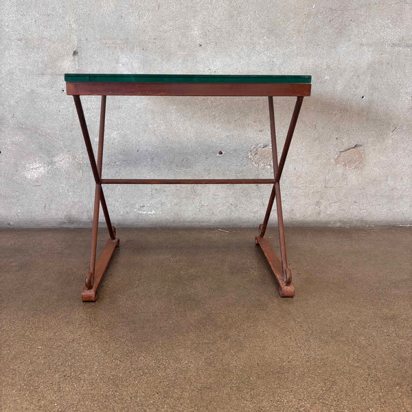 Custom Made Industrial Iron & Glass Side Table