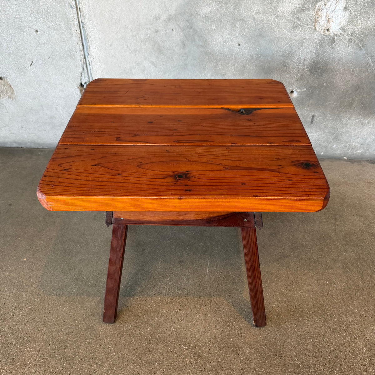 Vintage Handcrafted Redwood Side Table