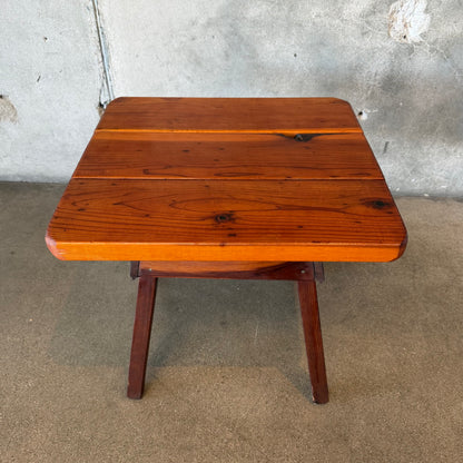 Vintage Handcrafted Redwood Side Table