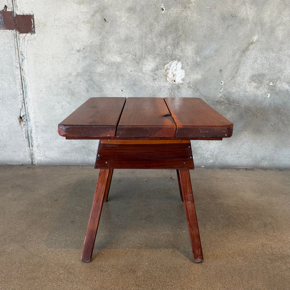 Vintage Handcrafted Redwood Side Table