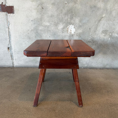 Vintage Handcrafted Redwood Side Table