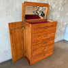 1970s Oak Tall Dresser w/ Fliptop Vanity