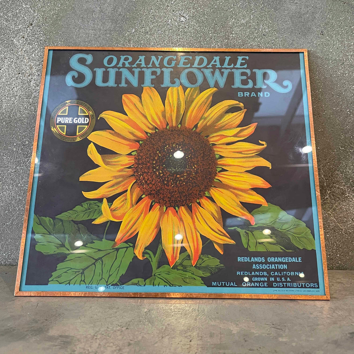 Vintage Fruit Crate Framed Label Redlands, CA - Sunflower