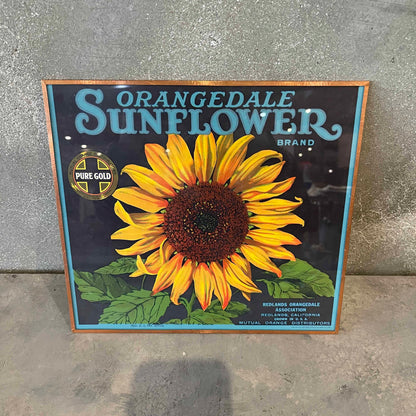 Vintage Fruit Crate Framed Label Redlands, CA - Sunflower