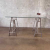 Stainless Steel Saw Horse Table With Glass Top