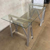 Stainless Steel Saw Horse Table With Glass Top