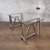Stainless Steel Saw Horse Table With Glass Top