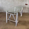 Stainless Steel Saw Horse Table With Glass Top