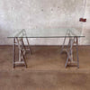 Stainless Steel Saw Horse Table With Glass Top