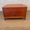 Mid Century Modern Side Table w/ Storage Made of Walnut & Brass Handles
