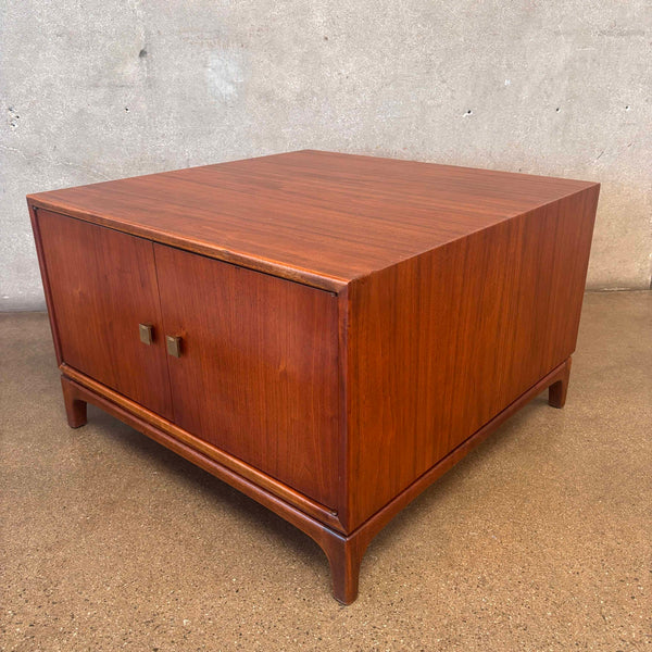 Mid Century Modern Side Table w/ Storage Made of Walnut & Brass Handles