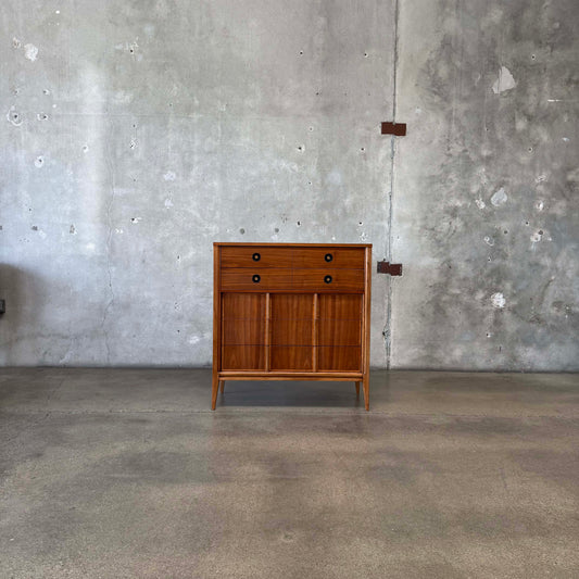 Mid Century Walnut & Brass Highboy Dresser By Stanley