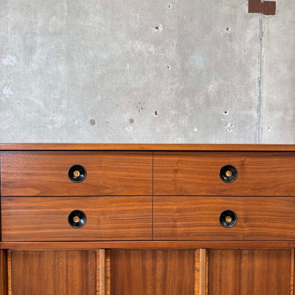 Mid Century Walnut & Brass Highboy Dresser By Stanley