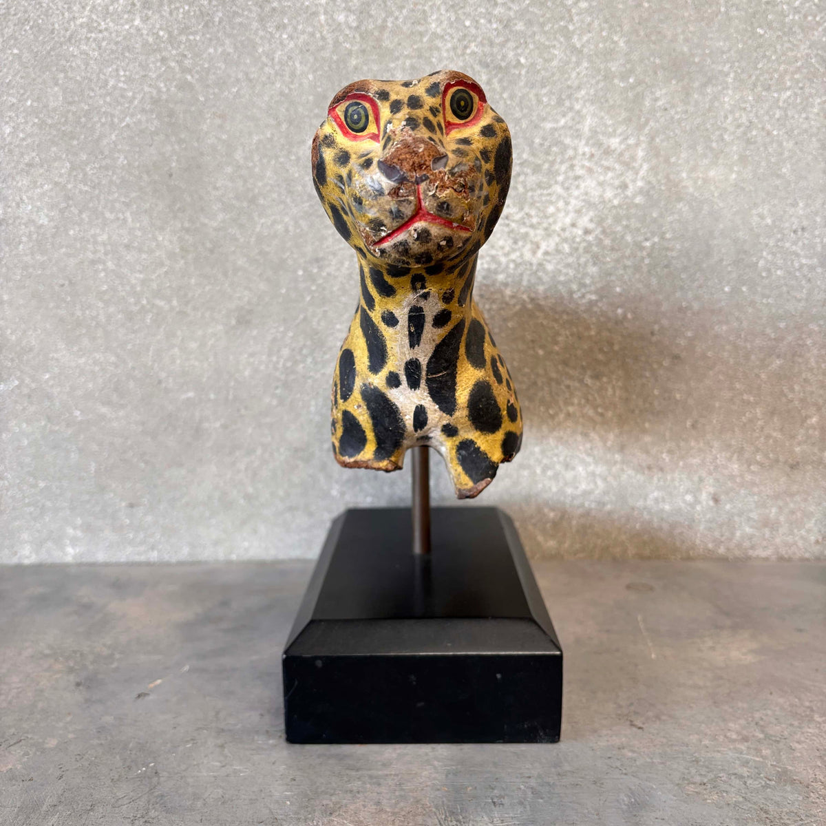Antique Hand Carved Leopard on Stand