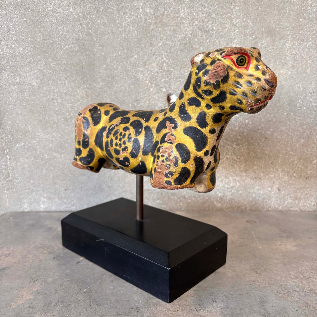 Antique Hand Carved Leopard on Stand