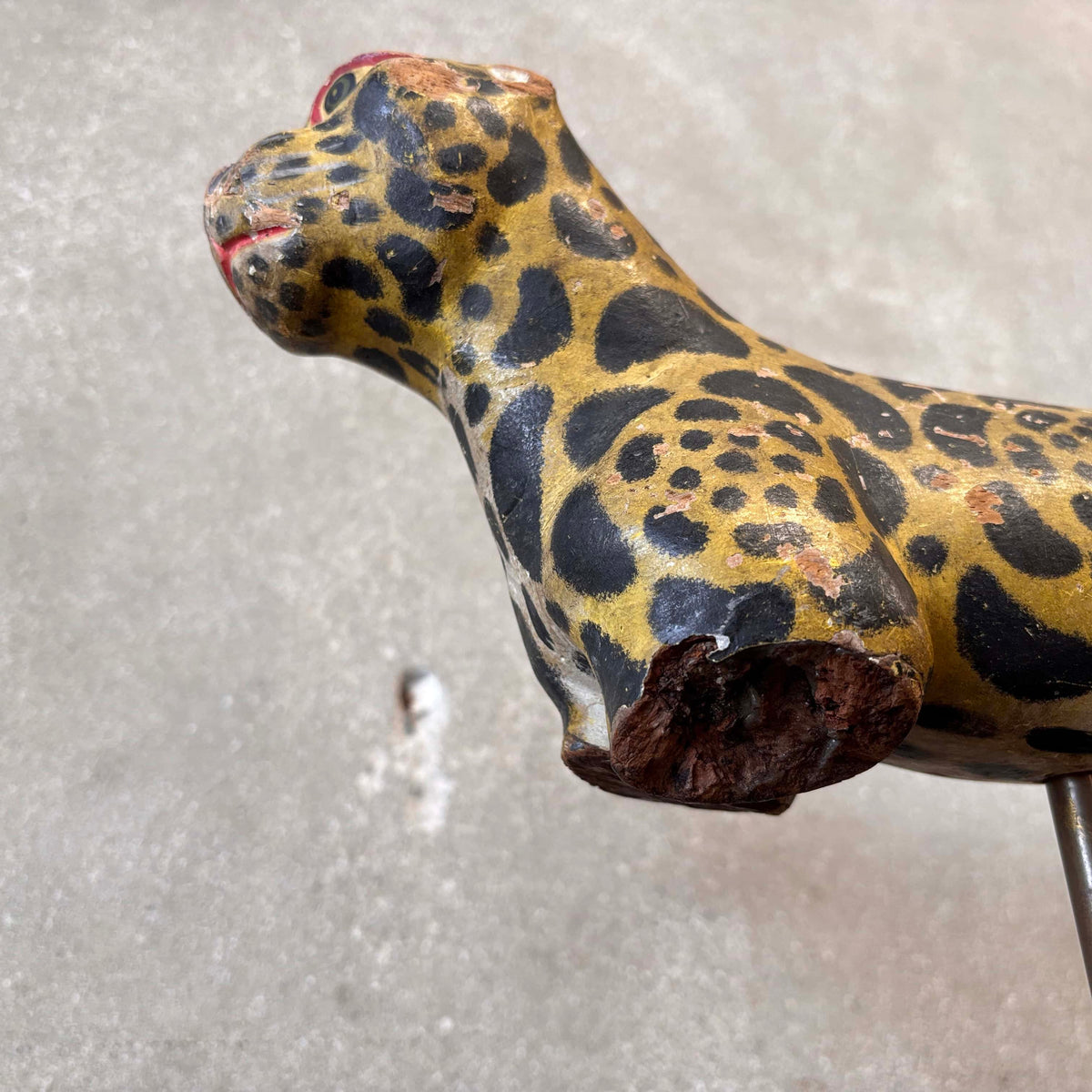 Antique Hand Carved Leopard on Stand