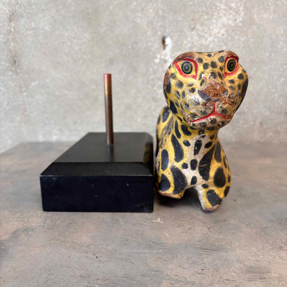 Antique Hand Carved Leopard on Stand