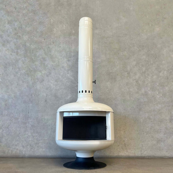 Vintage Mid Century Modern Off White Porcelain Enamel Finish Malm "Fire Drum 2"