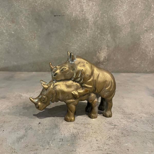 Vintage Solid Brass Mating Rhinoceros Figurine