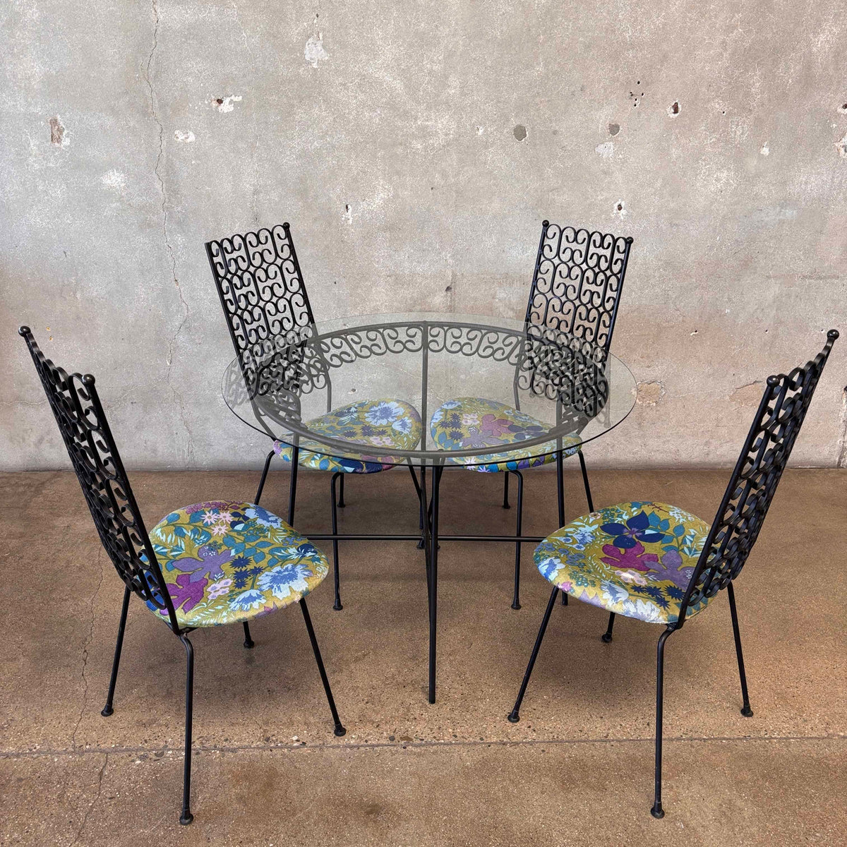 Arthur Umanoff Wrought Iron Table & 4 Chairs