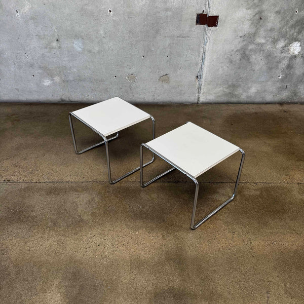 Pair Marcel Breuer White Side Tables